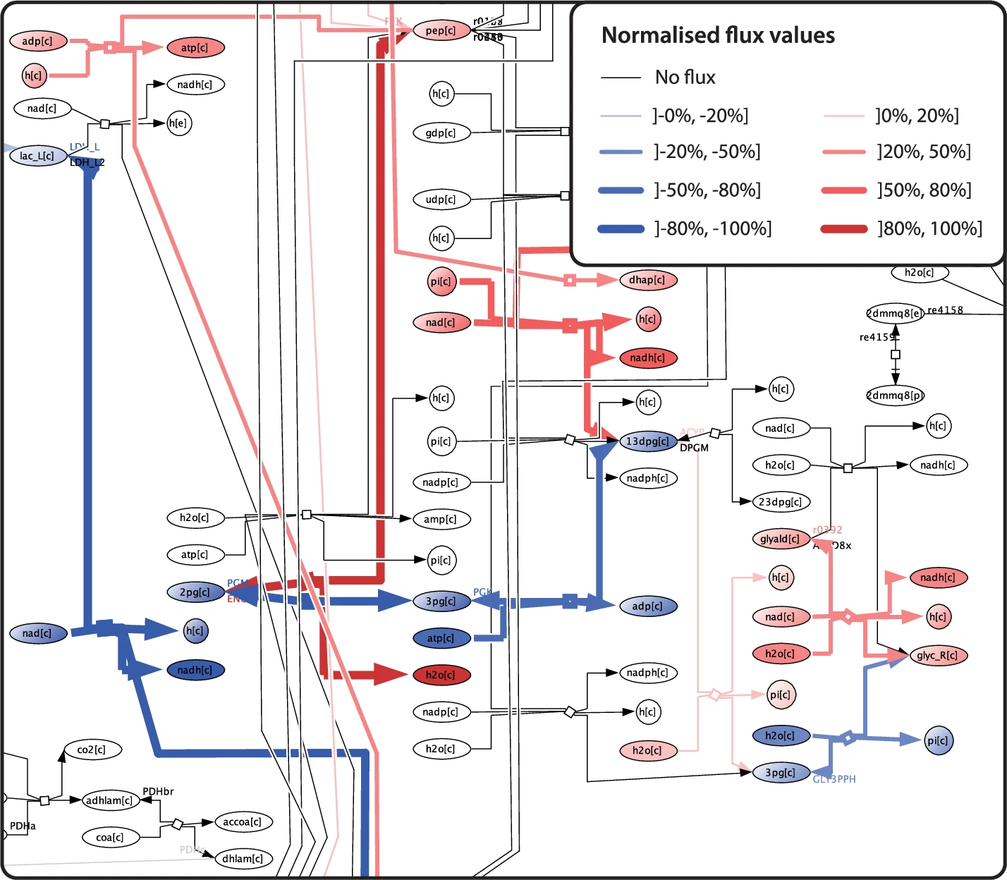 Visualization of COBRA flux balance analysis results overlaid on the MicroMap.